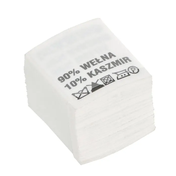 Wszywki surowcowo-ostrzegawcze 90% WEŁNA 10% KASZMIR nie prać 20 x 22mm