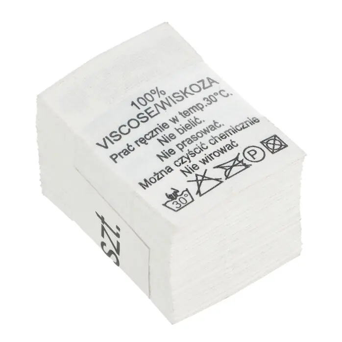 Wszywki surowcowo-ostrzegawcze 100% VISCOSE/WISKOZA 30° prać ręcznie B-So 034