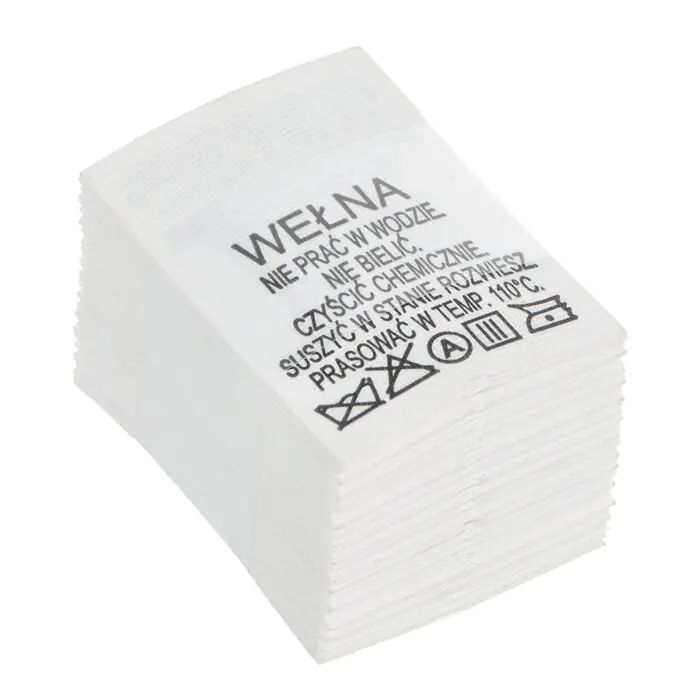Wszywki surowcowo-ostrzegawcze WEŁNA nie prać 20 x 28mm