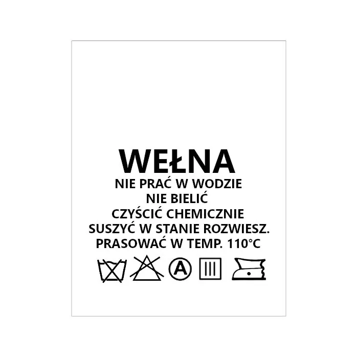 Wszywki surowcowo-ostrzegawcze WEŁNA nie prać 20 x 28mm