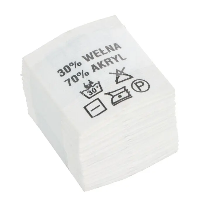 Wszywki surowcowo-ostrzegawcze 30% WEŁNA 70% AKRYL 30° prać ręcznie 20 x 22mm