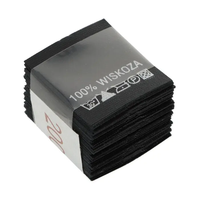 Wszywki surowcowo-ostrzegawcze 100% WISKOZA 30° czarne 20 x 22mm