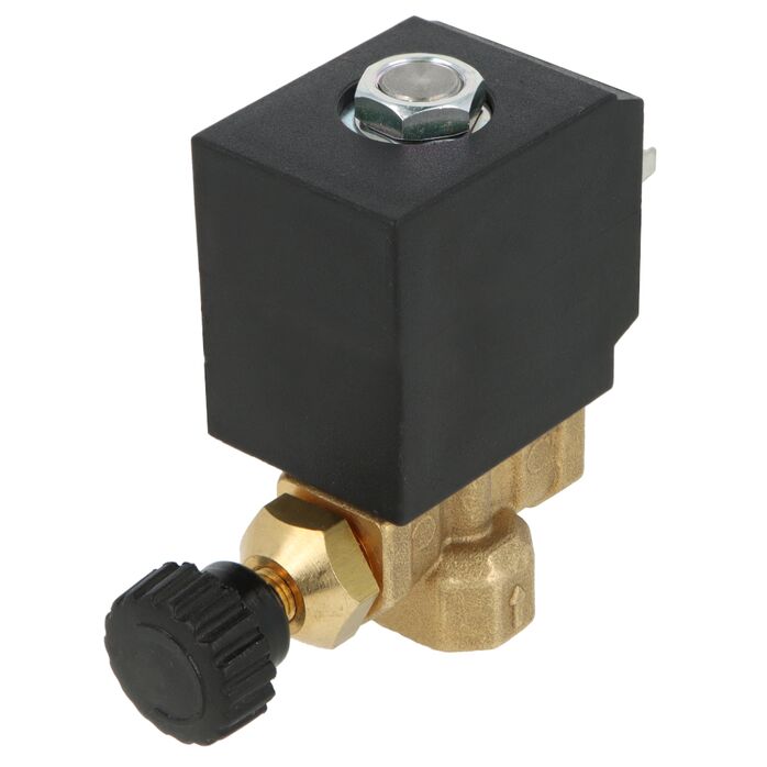 Elektrozawór kątowy 1/4" z regulatorem wydatku przepływu ROTONDI 3067006 oryginalny do wytwornicy pary Rotondi Mini 2, Rotondi Mini 3, Rotondi Mini 45