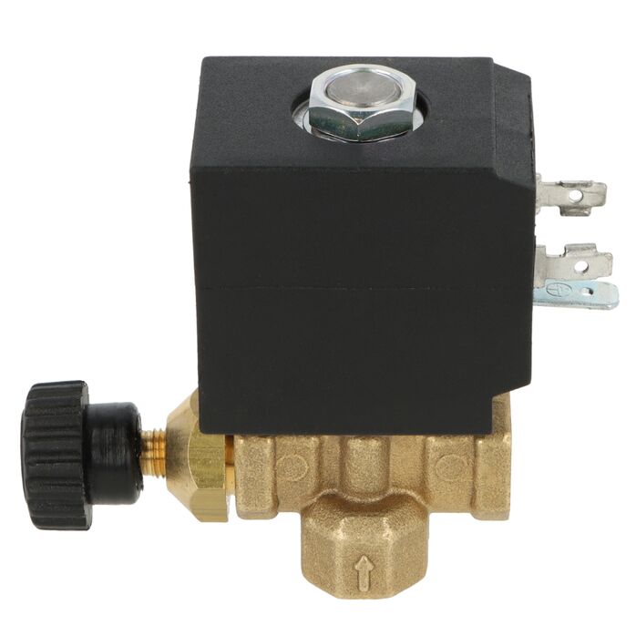 Elektrozawór kątowy 1/4" z regulatorem wydatku przepływu ROTONDI 3067006 oryginalny do wytwornicy pary Rotondi Mini 2, Rotondi Mini 3, Rotondi Mini 45