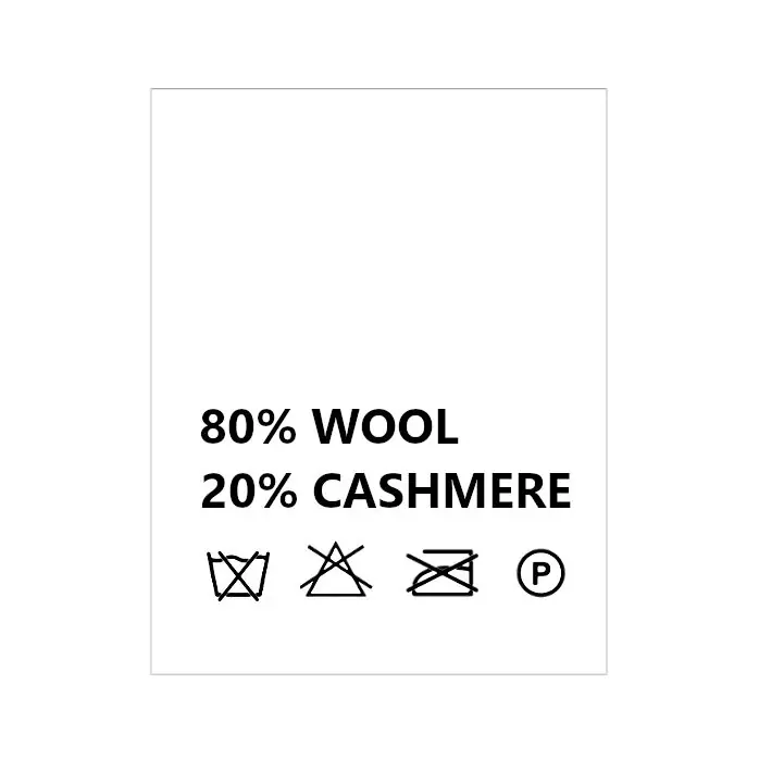 Wszywki surowcowo-ostrzegawcze 80% WOOL 20% CASHMERE nie prać 20 x 22mm