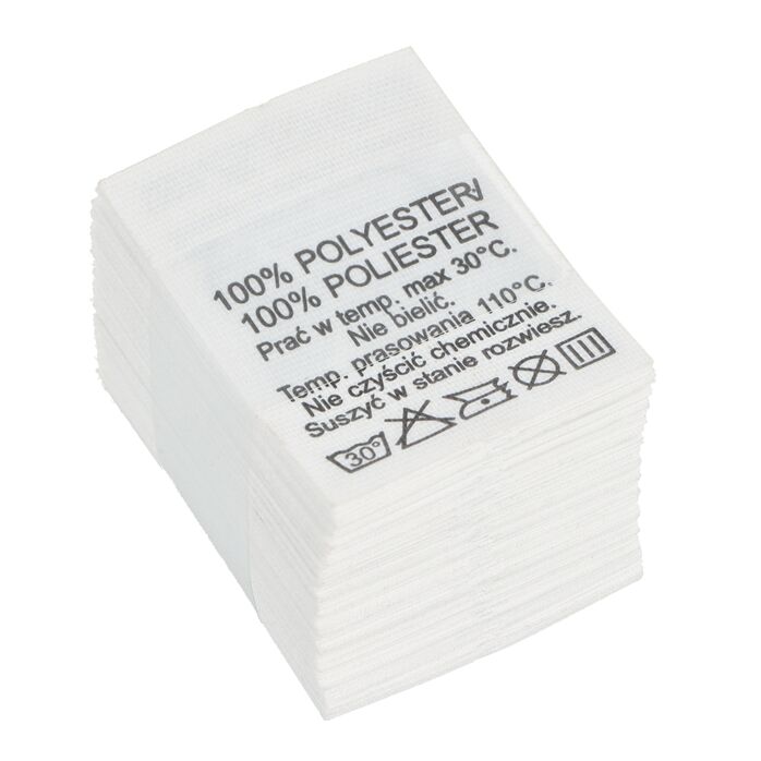 Wszywki surowcowo-ostrzegawcze 100% POLYESTER 100% POLIESTER 30° 20 x 28mm