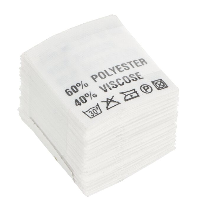 Wszywki surowcowo-ostrzegawcze 60% POLYESTER 40% VISCOSE 30° 20 x 22mm
