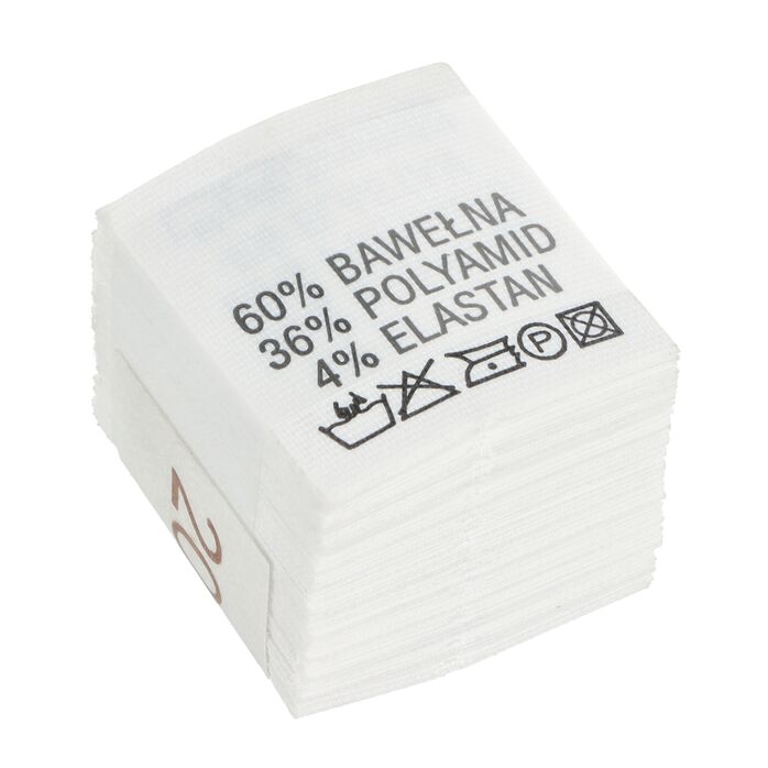 Wszywki surowcowo-ostrzegawcze 60% BAWEŁNA 36% POLYAMID 4% ELASTAN prać ręcznie 20 x 22mm