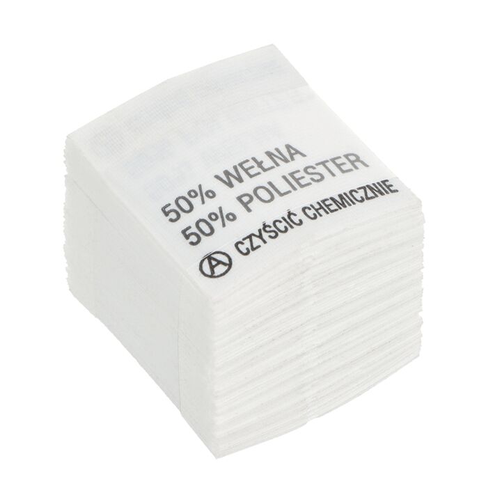 Wszywki surowcowo-ostrzegawcze 50% WEŁNA 50% POLIESTER czyścić chemicznie 20 x 22mm
